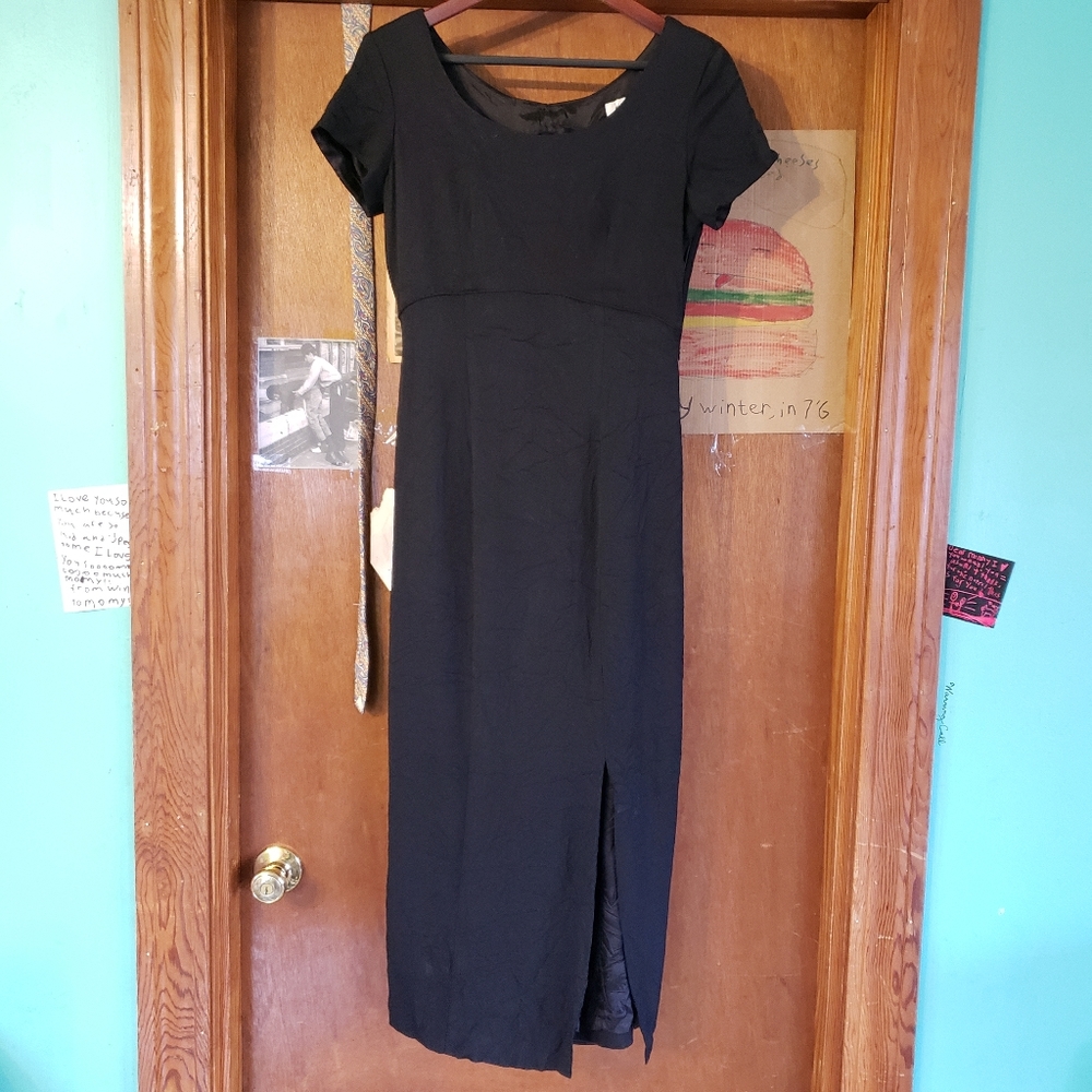 Vtg Jeffrey & Dara Black Dress 90s LBD Rayon Acetate cutout back bows S Small 6